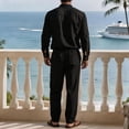 thumbnail image 4 of Men's 2 Piece Linen Set, Long Sleeve Button Down Shirt & Wide Leg Pants, Casual Beach Vacation Matching Outfit, 4 of 6