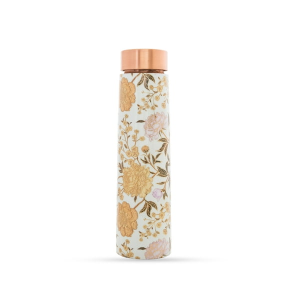 Indian Art Villa Copper Bottle – 27 oz, Gold Flower Print, Multicolor, Elegant & Durable Drinkware