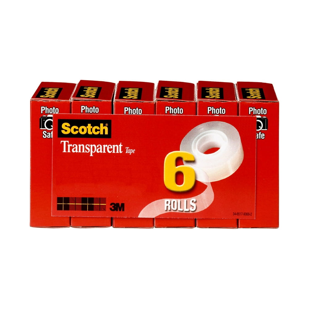Scotch Transparent Tape, 3/4 in. x 36 yd., 6 Boxes