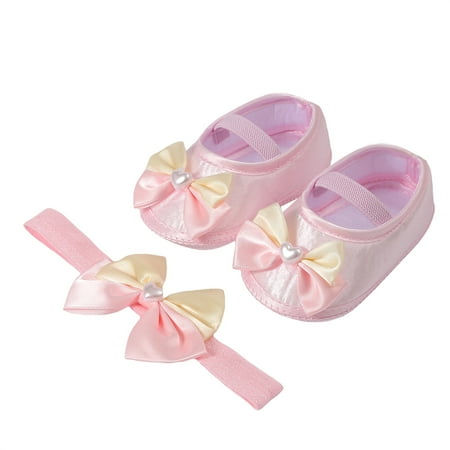 Mildsown Baby Girls Baptism Shoes and Headband Heart Pearl Flats Hairband Set