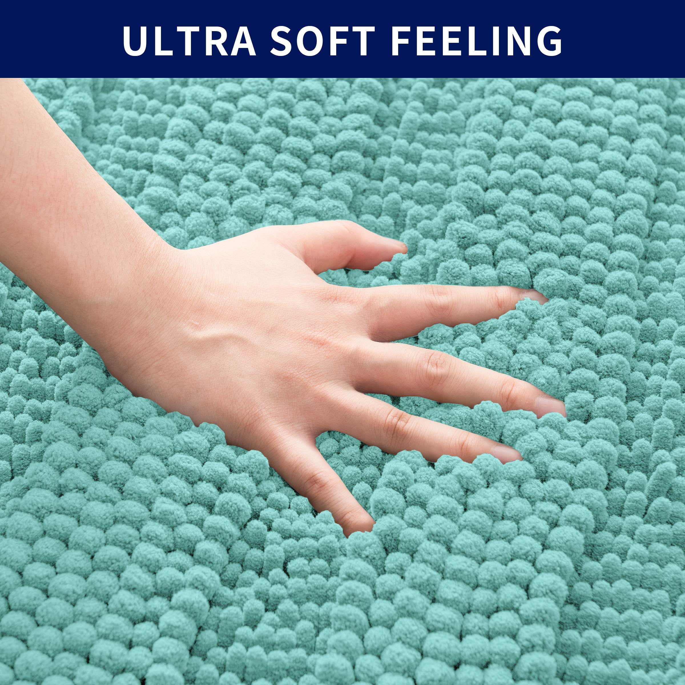 Subrtex Bathroom Rugs Non-Slip Chenille Soft Striped Plush Bath Mat (Light Green, 20"x32")