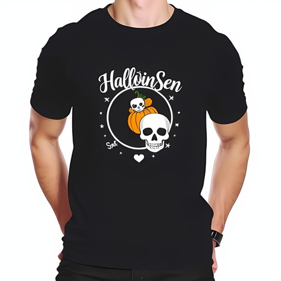 Stylish Cotton Short Sleeve T-Shirt with Playful Halloween Pumpkin & Ghost Design - Perfect for Spooky Season
