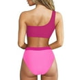 thumbnail image 4 of WREESH Womens Two Piece Swimsuit One Shoulder Bathing Suits High Waisted Bikini One Shoulder Panel High Waist Split Bikini Swimwear Hot Pink, 4 of 4