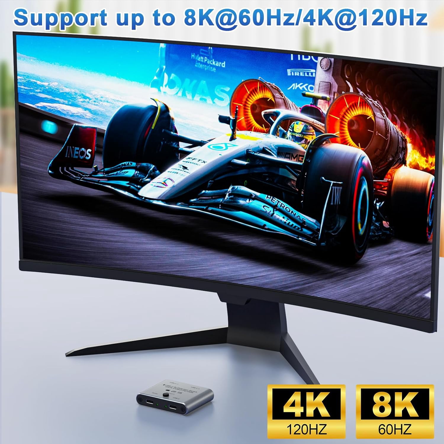 8K USB C Switch Bi-Directional, USB C KVM Switcher 8K@60Hz/4K@144Hz Video, 100W Power Delivery, 10Gbps Data Transfer – Includes Power Cable