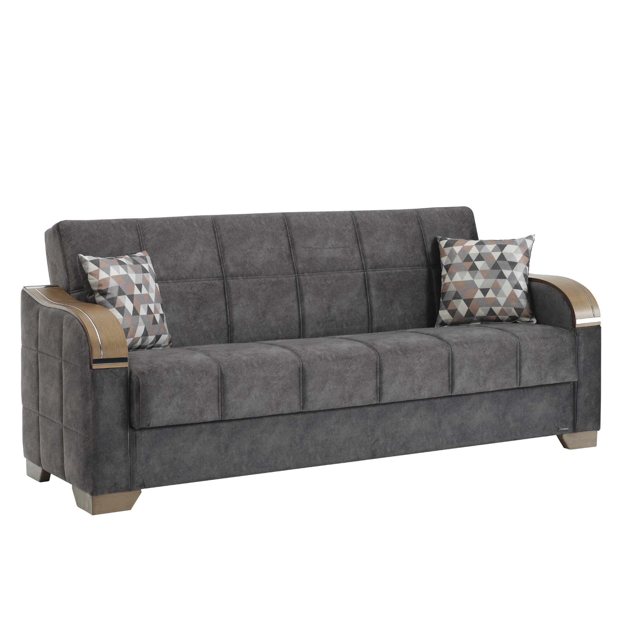 Ottomanson 88" Convertible Sofa Couch for Living Room, Suede Modern Sofa Bed with Storage, Gray