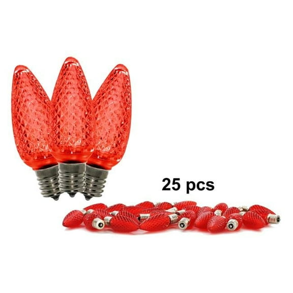 Queens of Christmas C9-RETRO-RE-25 C9 Faceted LED Retrofit Lamps, Red - Pack of 25