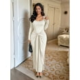 thumbnail image 5 of Women Bodycon Maxi Dress Ruched Long Sleeve Long Dress Cocktail Party Dresses Light Brown M, 5 of 8
