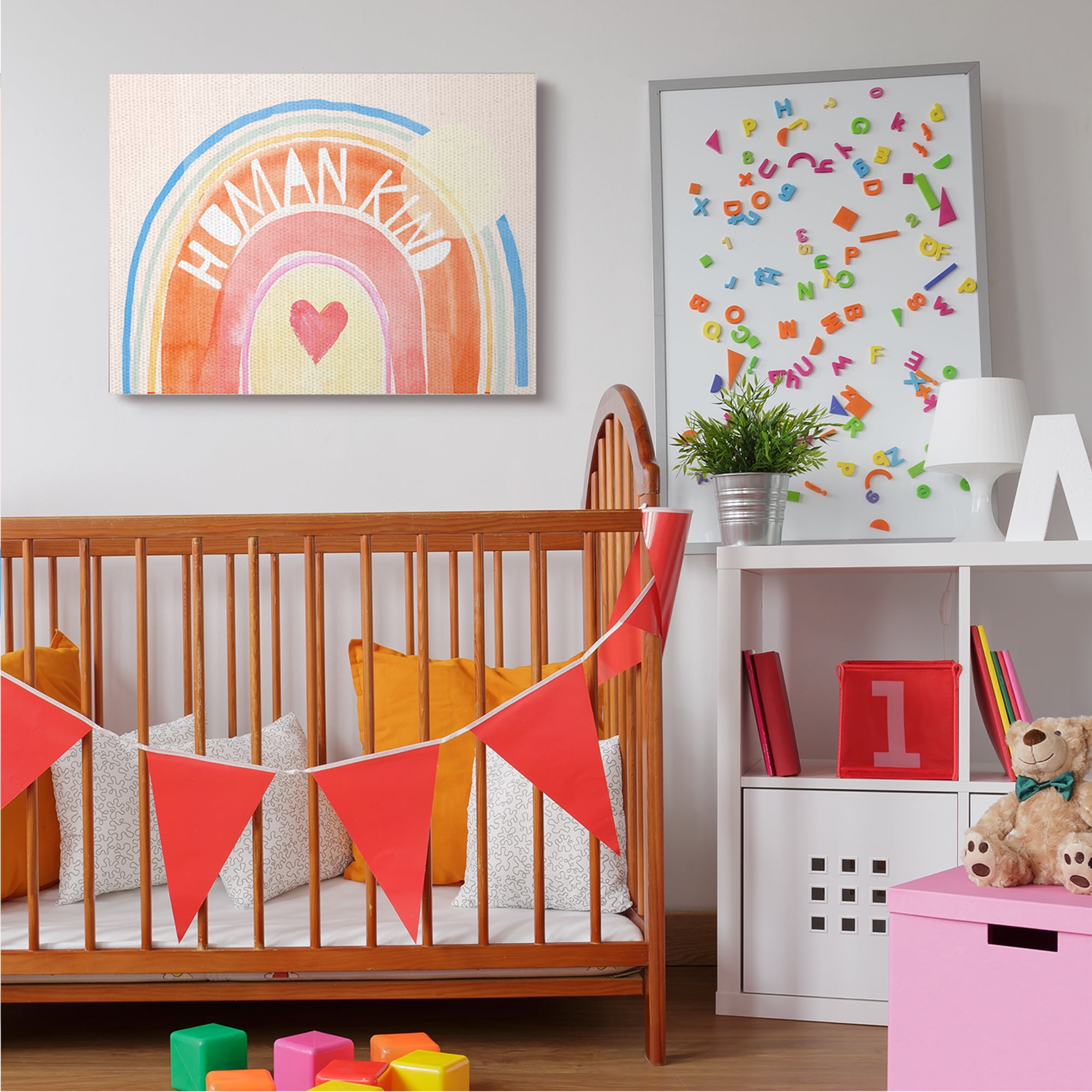 Stupell Industries Human Kind Text Playful Rainbow Heart Typography Painting Gallery Wrapped Canvas Art Print Wall Art, 30 x 40