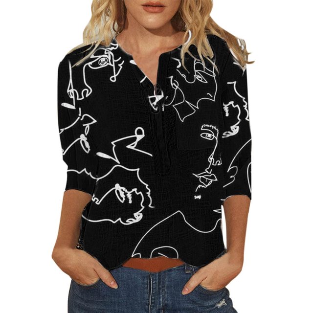 HKEJIAOI Hauts à Manches 3/4 pour Femmes à Imprimé Floral Slim Fit S Summer Blouse