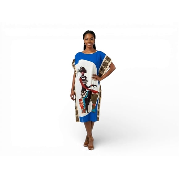 Chemin de Moda Women's Graphic Print Caftan Midi Dress, Loose Fit