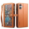 thumbnail image 2 of ESEBLE Leather For iPhone 16 Case【RFID Blocking】with Multi-Card Holder Zipper Bills Slot, Soft PU Leather Magnetic Detachable Lanyard Shoulder Strap And Wristlet Wallet Case,Brown,For iPhone 16, 2 of 13