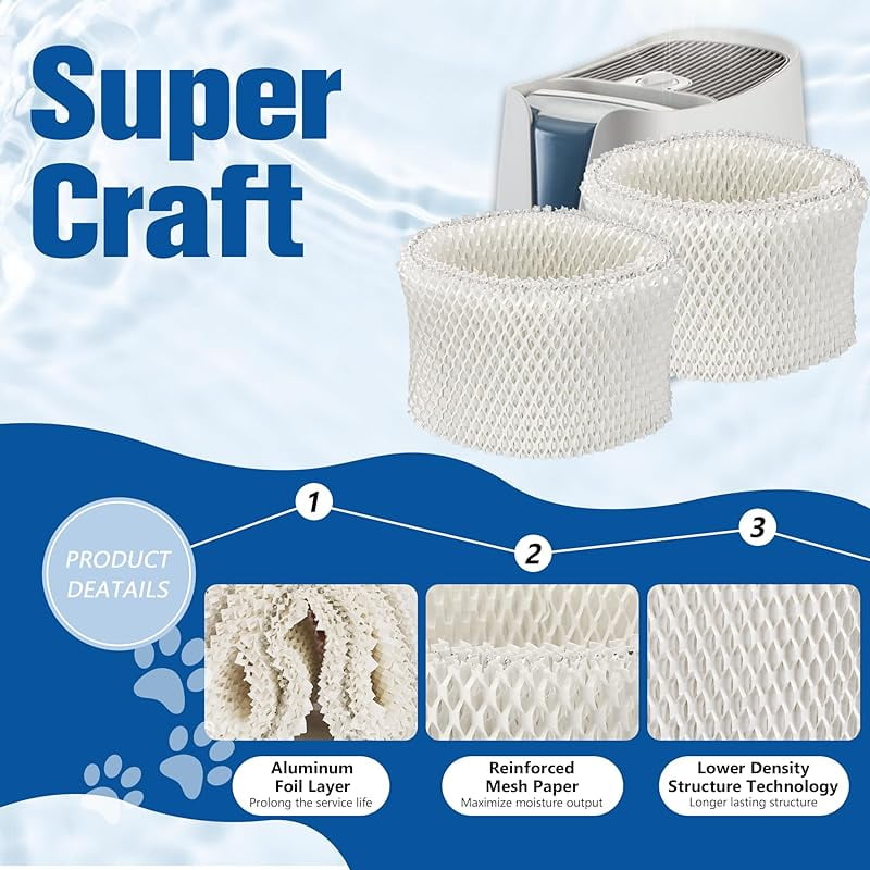 WF2 Humidifier Filter Replacement for Vicks Kaz Humidifier Starry Night Cool Mist V3500N V3700 V3100 V3900 Sunbeam 1118 1119 Honeywell HCM-300T HCM-350 WA-8D Enviracaire ECM-500 4 Pack