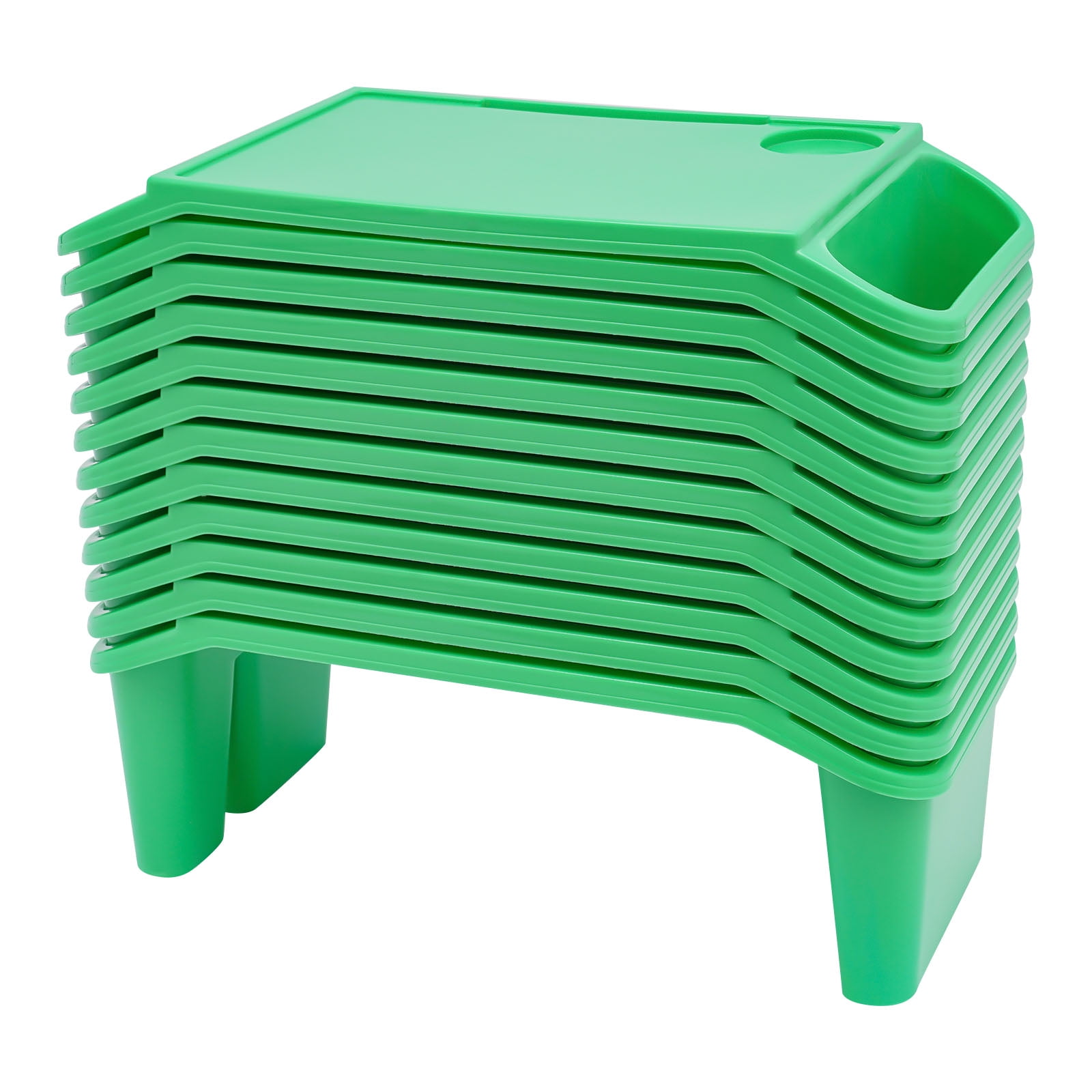 12 Pcs Lap Desk ,Tray Plastic Lap Bed Table for Eating Portable Breakfast Lap Storage Trays with Side Pockets ,Slots Stackable Lap Desk Tray for Writing Classroom Snacks