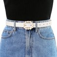 thumbnail image 4 of Cinturón de hebilajustable de cuero flaco con cinturón de perlas pamujer pajeans, vestidos, pantalones blanco 75-90cm/29.53"-35.43", 4 of 4