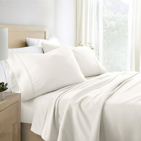 Ivory 4 Piece 100% Cotton Flannel Deep Pocket Sheet Set, King, by Noble Linens
