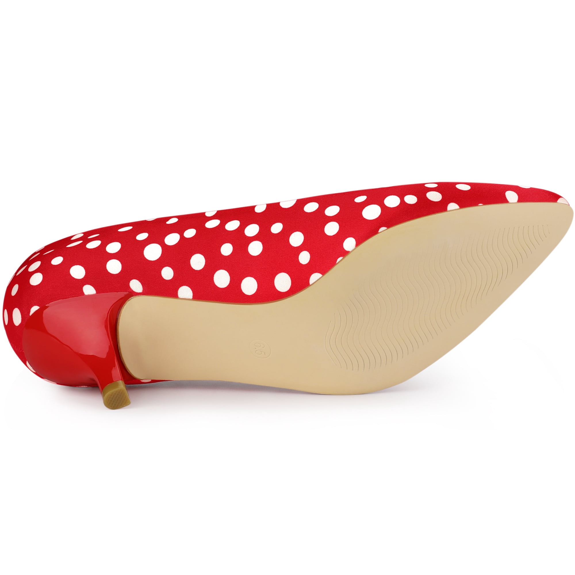 Unique Bargains Women's Pointed Toe Polka Dots Kitten Heels Pumps