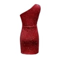 thumbnail image 4 of Gibobby Vestidos de noche cortos Vestido de noche sin mangas de un hombro con lentejuelas de color sólido elegante para reuniones de clase(RD1,CH), 4 of 5
