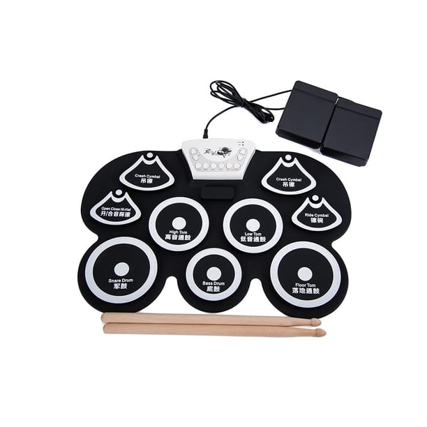 Eigraketly Tambor electrónico con baqueta y pedal, piezas de percusión enrollables profesionales, accesorios de repuesto, juego de almohadillas Accesorios para instrumentos musicales