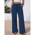 thumbnail image 5 of Wide Leg Pants for Women Drawstring Elastic Waist Trousers with Pockets Summer Vacation Clothes Navy Blue L, 5 of 9