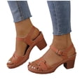 thumbnail image 4 of Sandals for Women Dressy Summer Peep Toe Slingback Chunky Stacked Heel Ankle Booties Ankle Buckle Strap Sandals Brown 6, 4 of 7