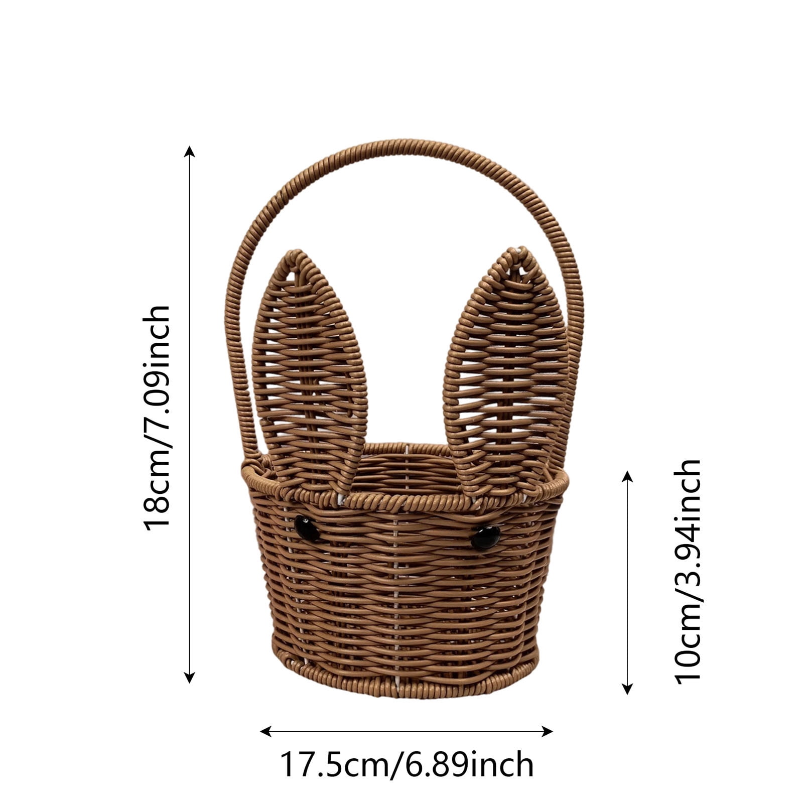 Junepar Handmade Easter Bunny Ear Woven Basket with Handle,Cute Rabbit Wicker Storage Basket, Easter Egg & Candy Holder for Egg Hunts, Picnics, Home Storage & Easter Decor