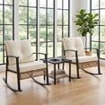 thumbnail image 4 of 3 Piece Outdoor Rocking Bistro Set Patio Furniture with Thick Cushions 2 Tier Coffee Table Oversize Rattan Conversation Set Beige, 4 of 7