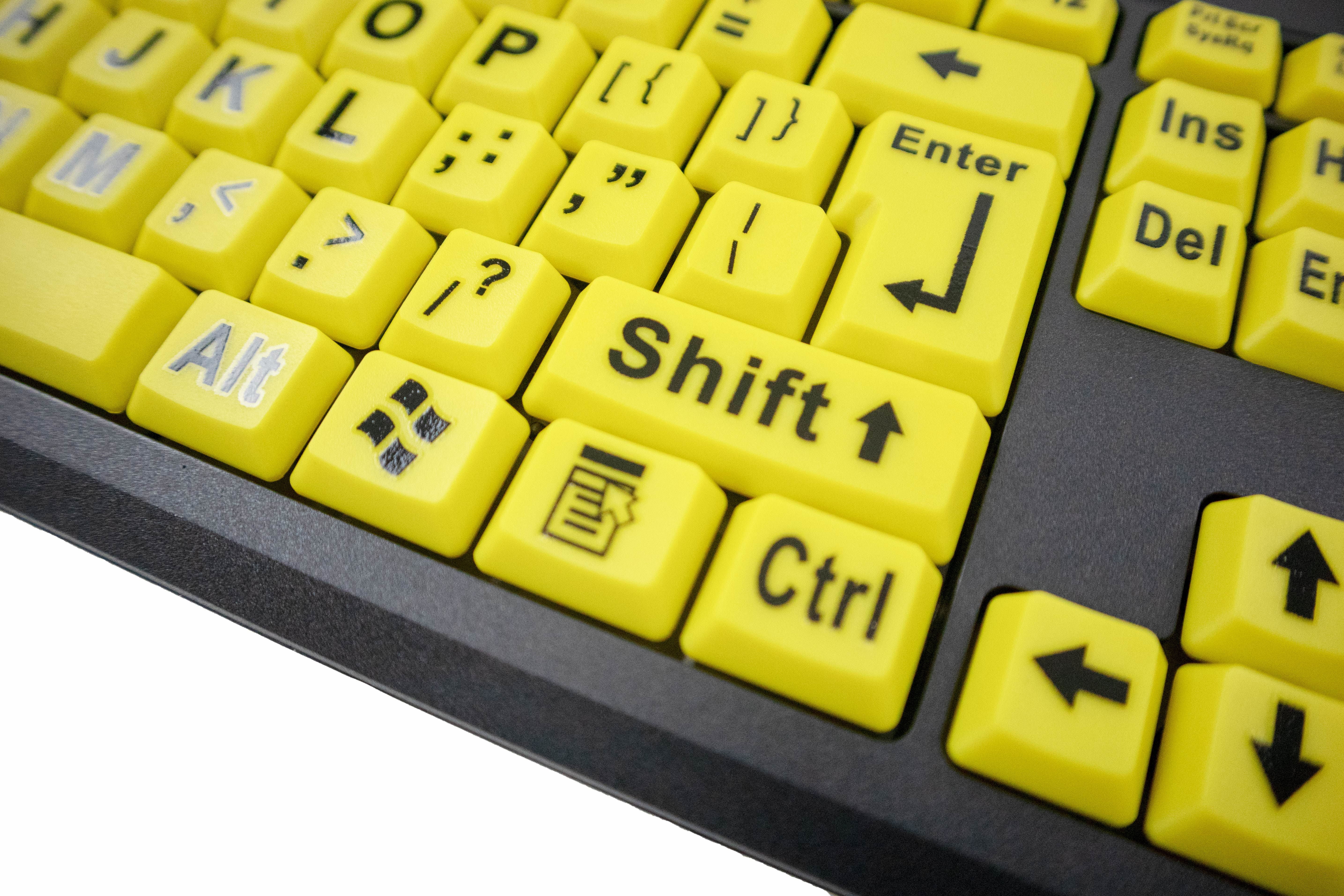2 Big Bright Easy See Keyboard - High Contrast Yellow with Oversized Black Letters - Ideal for Seniors, Visually Impaired or Bad Vision Users - USB Qwerty Keyboard with Large Print Keys