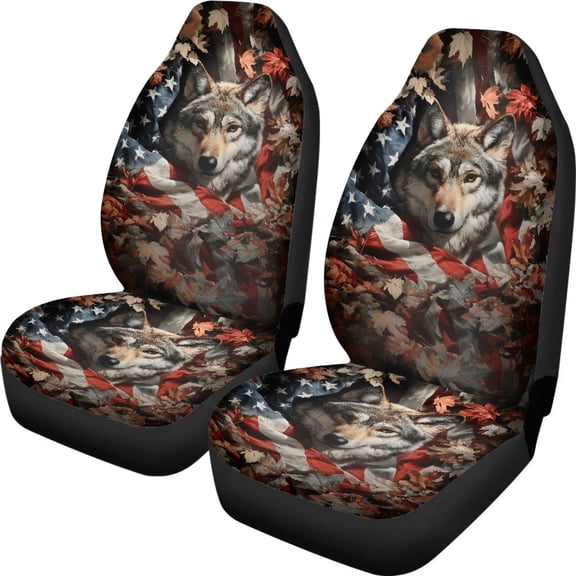 XYZCANDO Set of 2 Car Front Seat Covers for Interior Front Seats Protector Easy to Install Washable, SUV Auto Truck Car Seat Covers, Wolf Flag