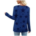 thumbnail image 5 of Htigea Cute Long Sleeve Tops for Women Fall Long Sleeve T Shirts | Star Print Pullover, Button Irregular Neck, Loose Fit Tunic Blouse Blue L, 5 of 7