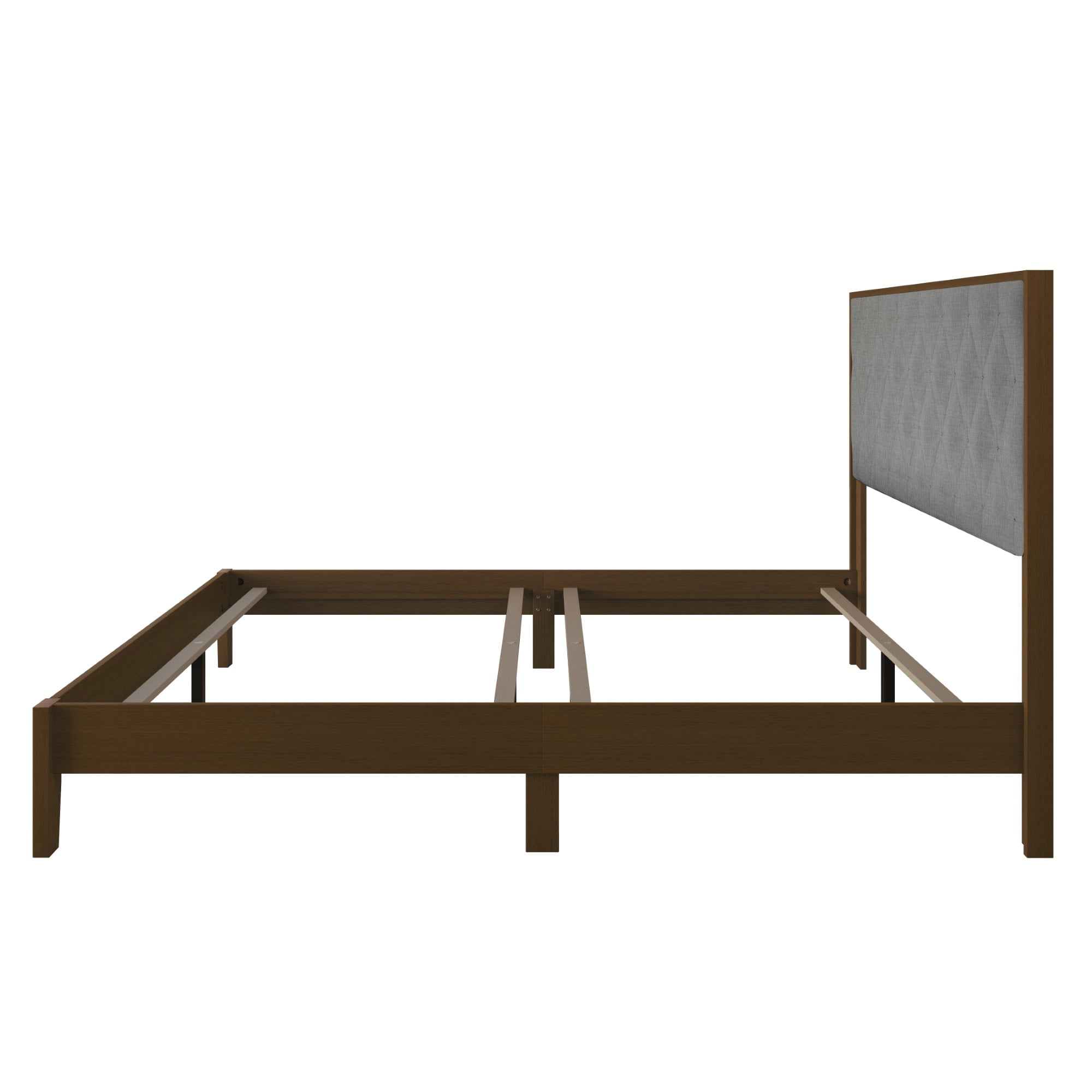 Home Design Kankakee Brown/Dark Gray Twin Solid Wood Panel Bed with Upholstered Foam-Padded Headboard, Adult, Bedroom