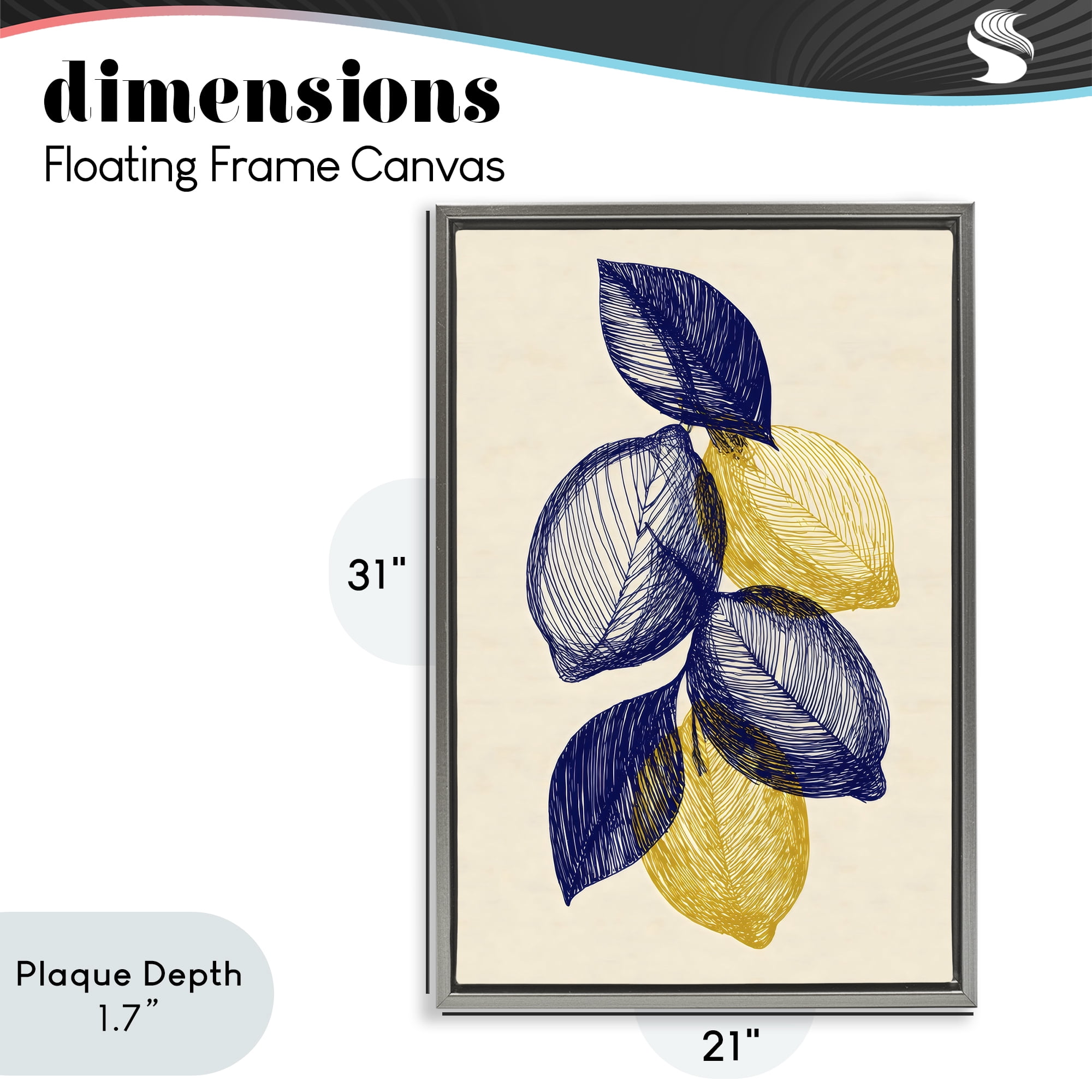 Stupell Industries Navy Lemons Botanical Sketch Gray Framed Floater Canvas Wall Art, design by Petal Prints Design