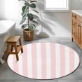 thumbnail image 4 of Pink Striped Large Area Rugs for Bedroom Living Room, Soft Non Slip Carpet Bedside Rug, Modern Farmhouse Pink White Stripes Round Floor Cover Kitchen Accent Rug 3.3' for Dining Room/Office, 4 of 9