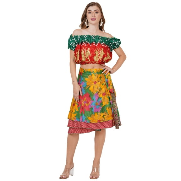 Wevez® Pack of 3 Pcs Original Two Layer Printed Wrap Around Skirts (Small Length)