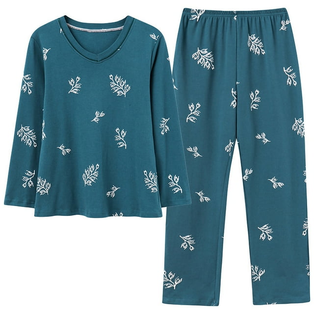 REDHOTYPE Mode Fantaisie Floral Pyjama Femmes Printemps Automne Maman Manches Longues Coton Col Rond Femmes Automne Grande Taille Homewear Costume