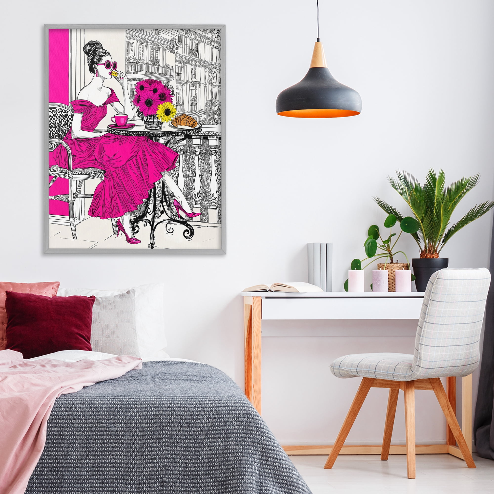 Stupell Industries Glamorous Brunch on Balcony Gray Framed Giclee Art, design by Jess Stempel