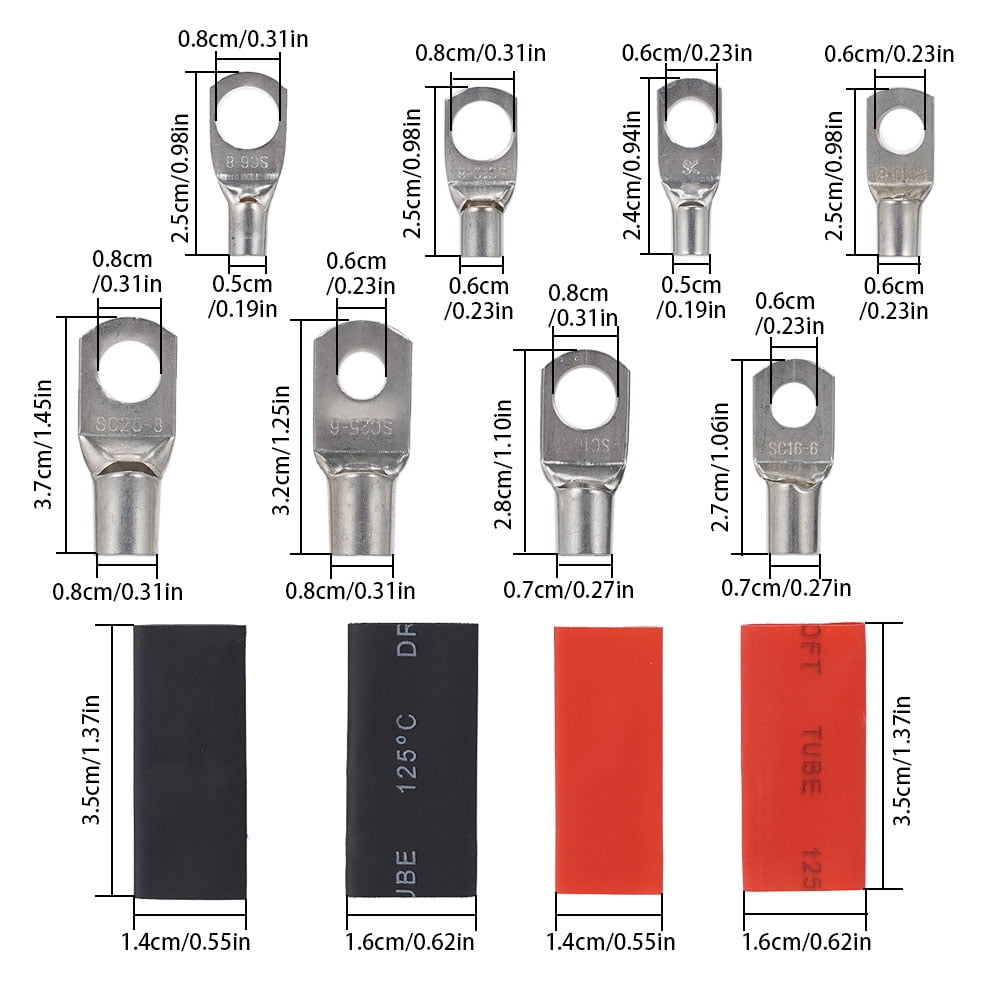 Hormy Battery Cable Lug Crimping Tool, 10-1/0AWG Crimping Tool with 60PCS Copper Ring Terminals 80 PCS Heat Shrink Tubing for Heavy Duty Wire Lugs