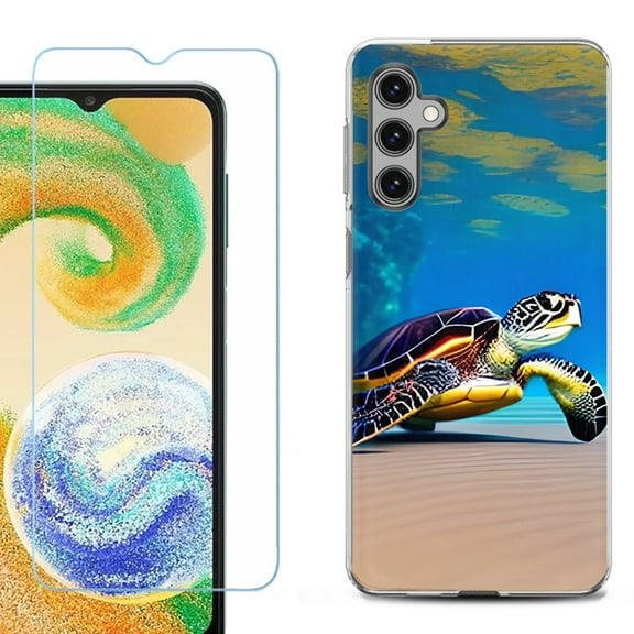 Shockproof Fashion Phone Case for Samsung Galaxy A13 5G, with Tempered Glass Screen Protector, by OneToughShield ® - Sea Turtle Beach