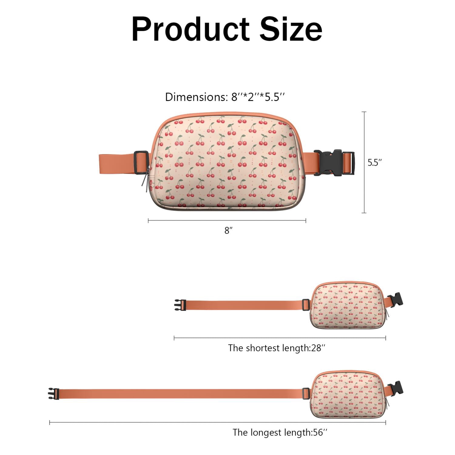 Sweet Cherry Fanny Pack – Cute Red Fruit Belt Bag with Aesthetic Pink Print for Cherry Lovers