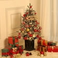 thumbnail image 5 of Historyli 3ft Christmas Tree,Artificial Christmas Tree with Vintage Potted Base,Flocked Snow 78 Warm White LED Lights Red Berries,Festival Decoration Xmas Holiday Decor for Home,Green 4, 5 of 7