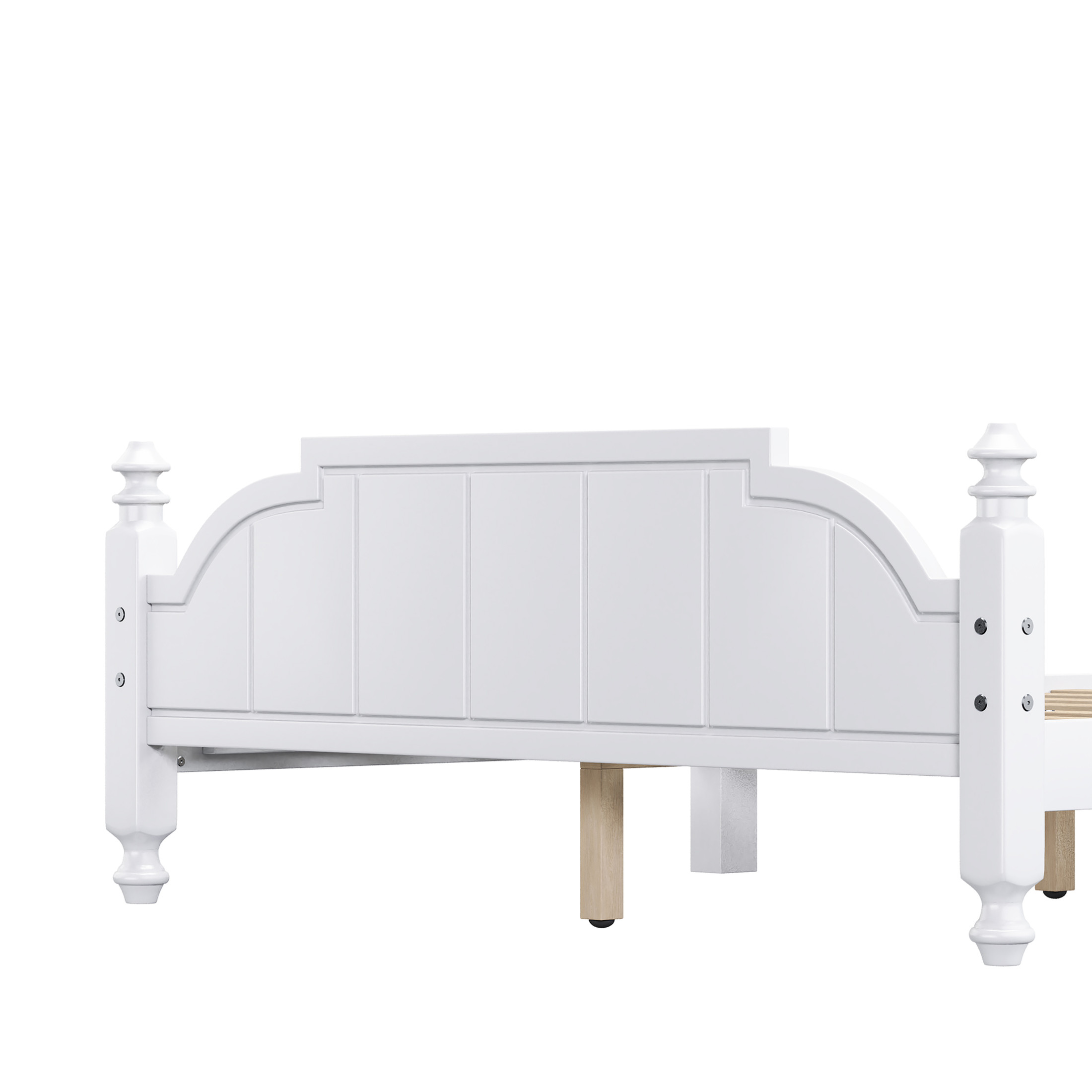 Noble House Full Bed Frame with Headboard, Vintage Wooden Platform Bed with Slat Support, White