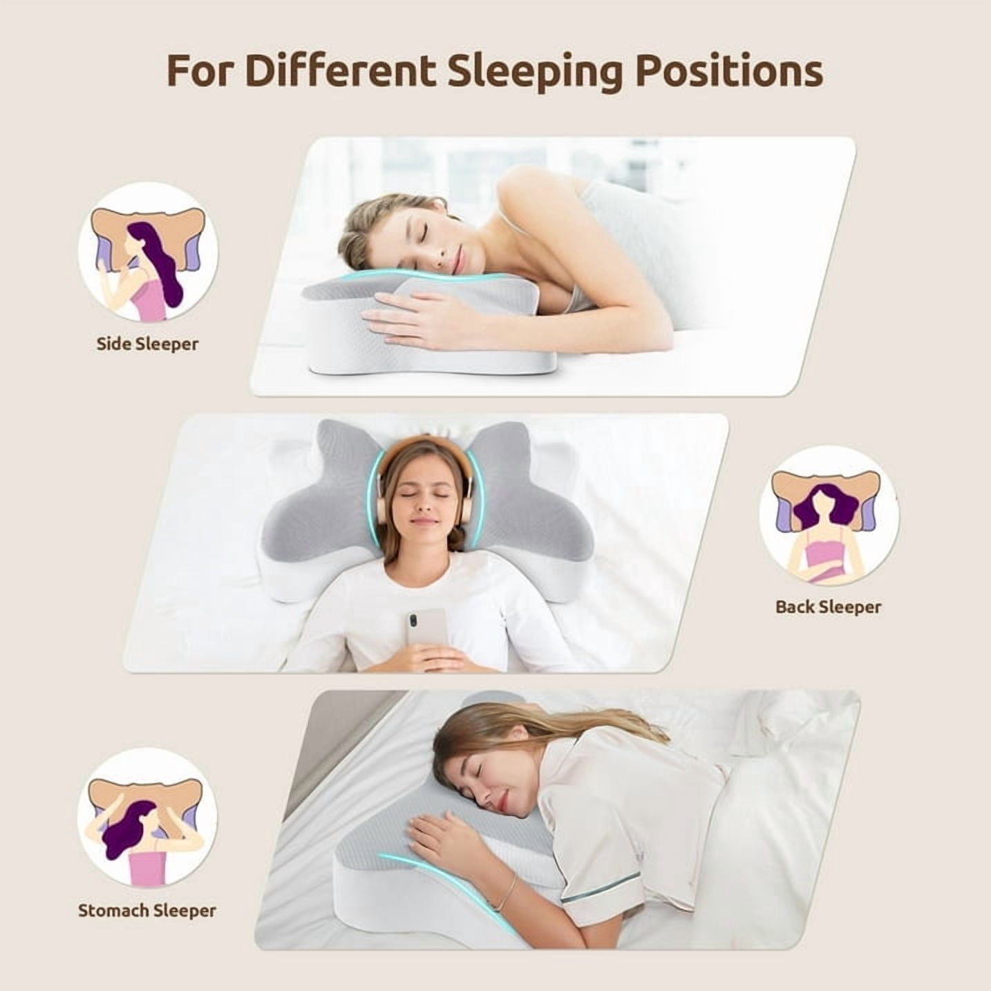 MOONORAH Cervical Pillow for Sleeping Memory Foam Neck Pain Relief Contour Orthopedic Ergonomic Pillows for Women Side Sleepers,Queen Size 26"Lx14.6"Wx5.1"H,Gray