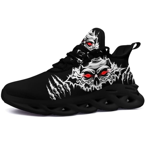 Coolcustomize Men's Skull Running Shoes Lightweight Cushion Sports Walking Shoes Cool Non Slip Gym Training Breathable Tennis Shoes