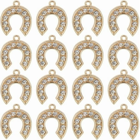 1 Box 40Pcs Rhinestone Horseshoe Charms Bulk Gold Horse Shoe Charms Alloy Horses Hip hop Western Cowboy Luck Pendants