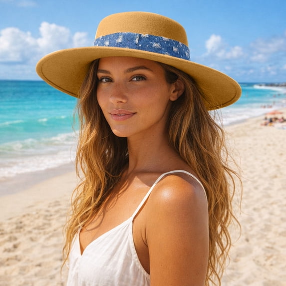 SRZYMJ Wide Brim Boho Western Hat for Women and Men - Felt Rancher Fedora Hat