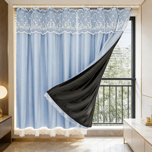Usbinx Life No Drill Blackout Curtain Double Layer Thermal Insulated Room Darkening Drapes Rental Friendly Window Covering for Bedroom Living Room Bay Window 39x35 Inch