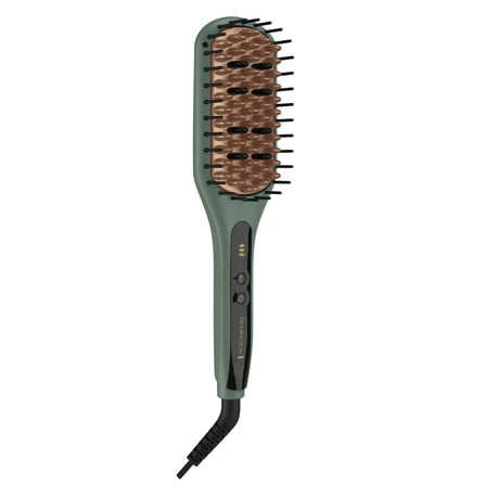PR REMINGTON Botanicals™ 2-in-1 Straightening Brush for Women, Ceramic Bristles with Plant-Based Micro-Conditioners, Green