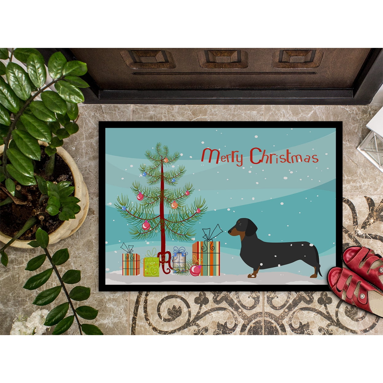Carolines Treasures BB2900JMAT Dachshund Merry Christmas Tree Indoor or Outdoor Mat, 24 x 36