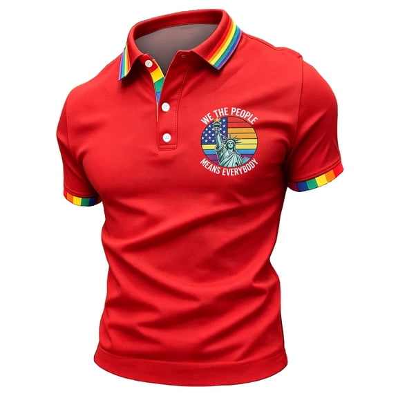 GrmtClth Men's Pride T Shirt Equality We the People Means Everyone Rainbow Graphic Polo Shirts Classic Short Sleeve Tops Soft Collared Button Clothes Red S