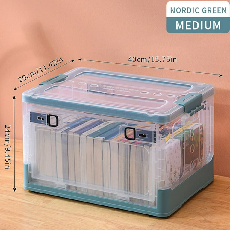 Clearance!Storage Bins with Lids,Clear Stackable Lidded Storage Bins,Collapsible  Storage Cube Bins with Wheels, Plastic Storage Box Containers with Double  Doors for Home, Office, Bedroom, Living Room 