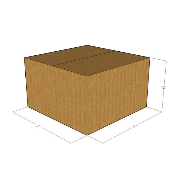 20x20x12 Kraft Brown Corrugated Shipping Boxes, 32 ECT Single-Wall, Qty 20